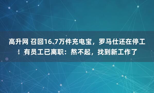 高升网 召回16.7万件充电宝，罗马仕还在停工！有员工已离职：熬不起，找到新工作了